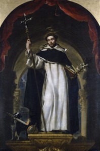 Saint Dominic and a dog with a lighted torch