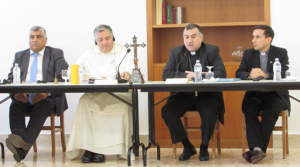 Most Rev. Mashar Warda, second from right, speaks to the Order of the Blessed Virgin Mary of Mercy members in Rome.